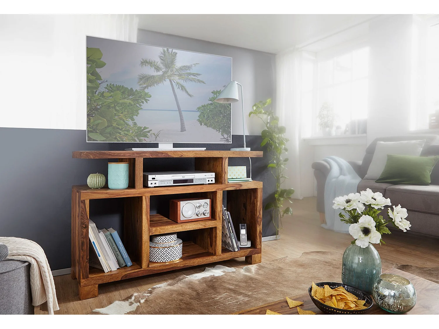 Sideboard Sheesham Massivholz 115 cm Landhaus Fernsehkommode TV-Schrank Anrichte