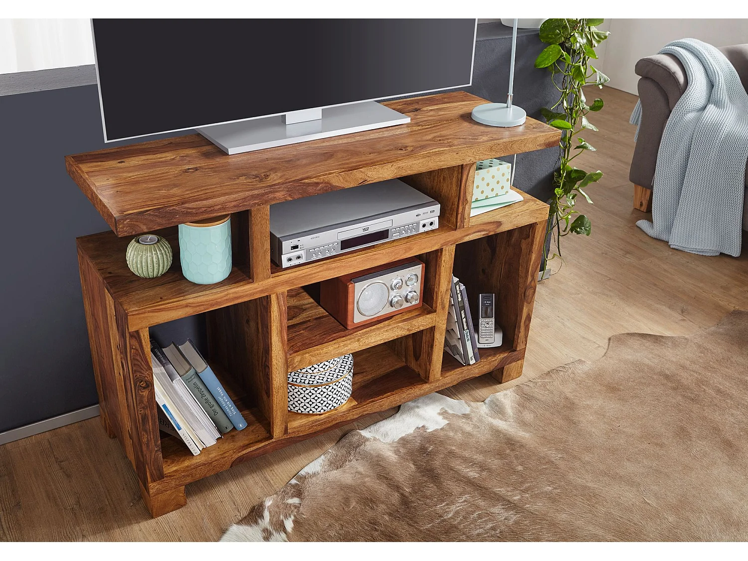 Sideboard Sheesham Massivholz 115 cm Landhaus Fernsehkommode TV-Schrank Anrichte