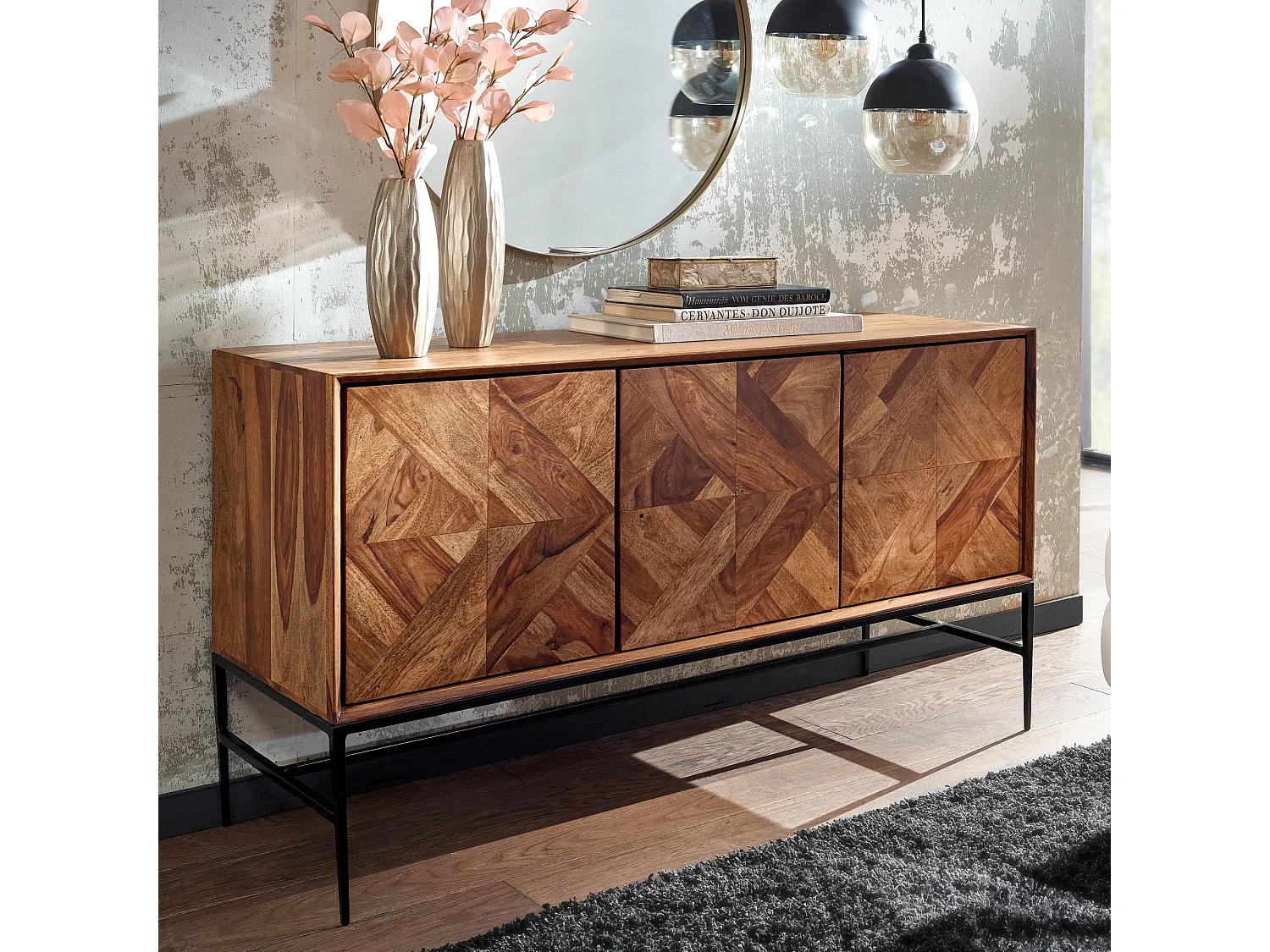 Sideboard  Kommode 123x70x45 cm Holz Massiv Anrichte Modern Standschrank