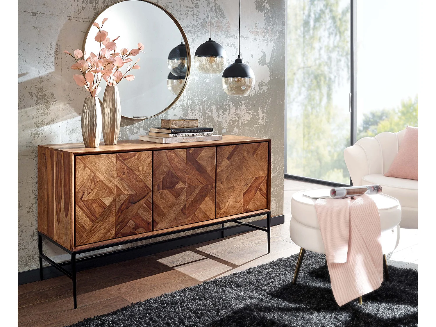 Sideboard  Kommode 123x70x45 cm Holz Massiv Anrichte Modern Standschrank