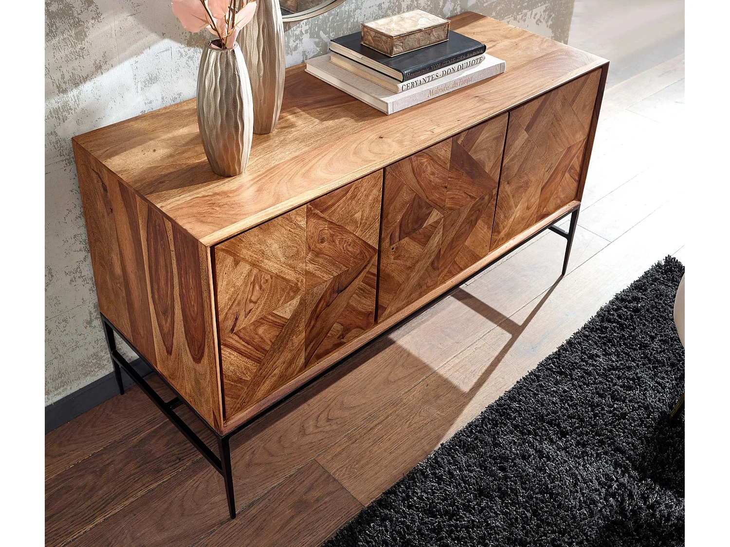 Sideboard  Kommode 123x70x45 cm Holz Massiv Anrichte Modern Standschrank