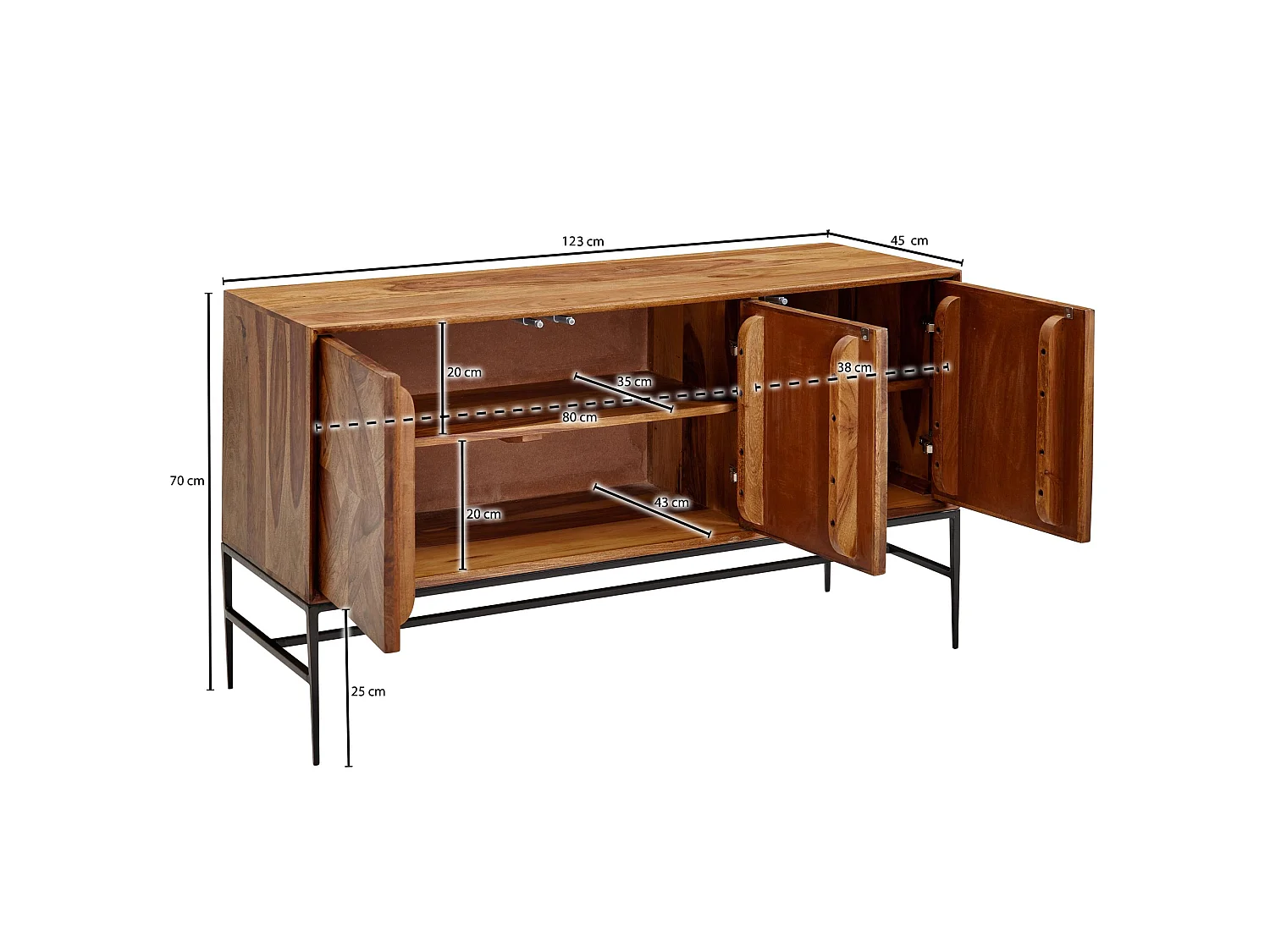 Buffet 123 cm Bois Massif Sheesham Commode Portes Armoire Moderne