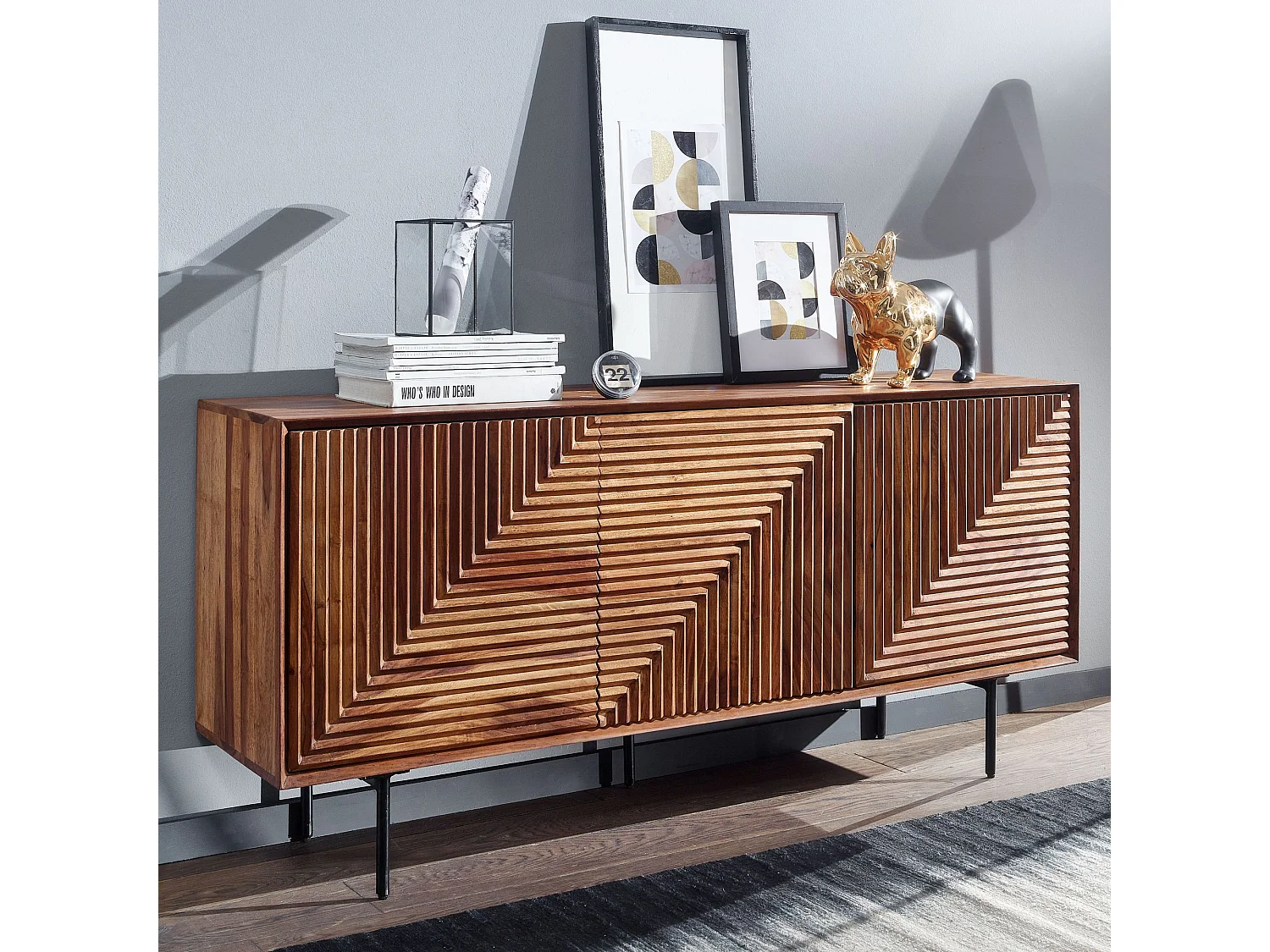 Buffet 148 cm Bois Massif Sheesham Commode Portes Armoire Moderne