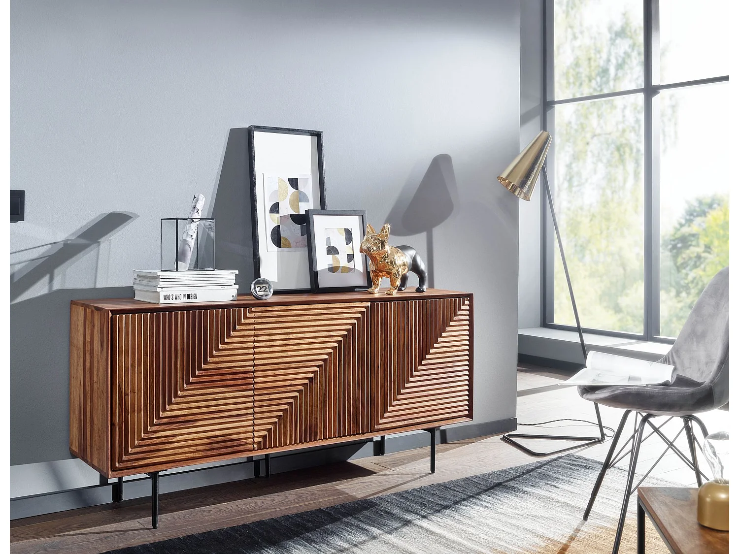 Buffet 148 cm Bois Massif Sheesham Commode Portes Armoire Moderne