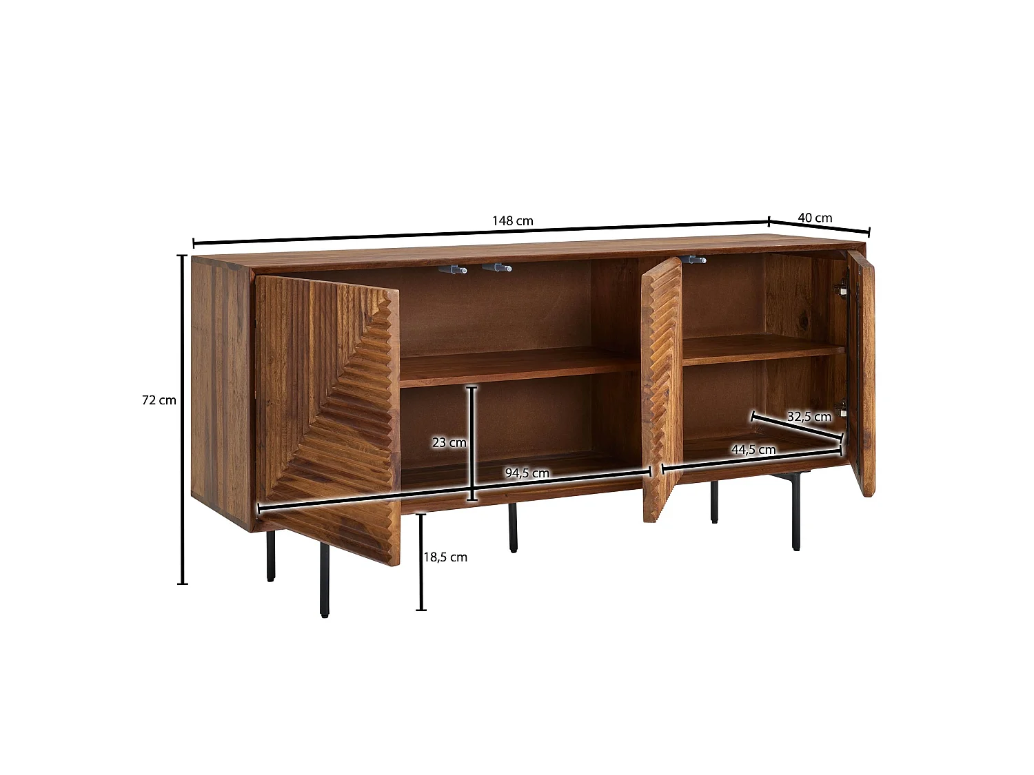 Buffet 148 cm Bois Massif Sheesham Commode Portes Armoire Moderne