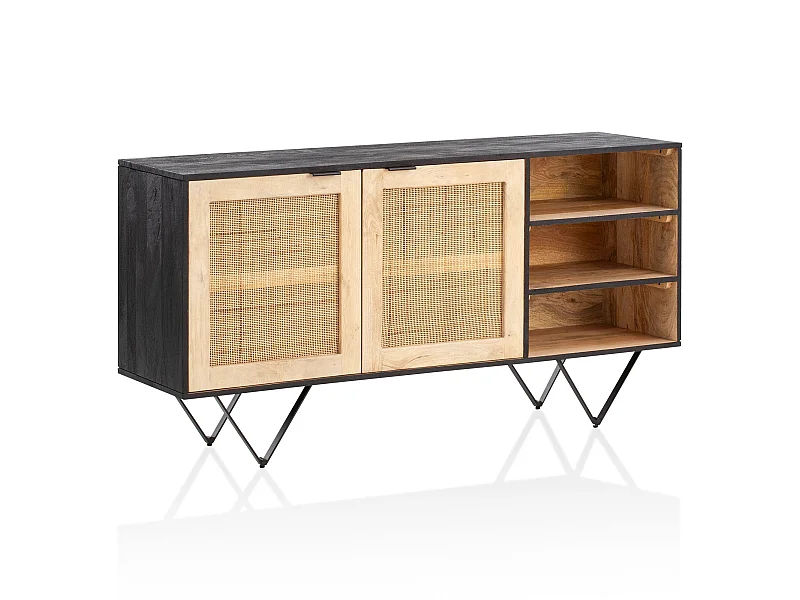 Sideboard  Anrichte 145x75x40 cm Massivholz Rattan Kommodenschrank