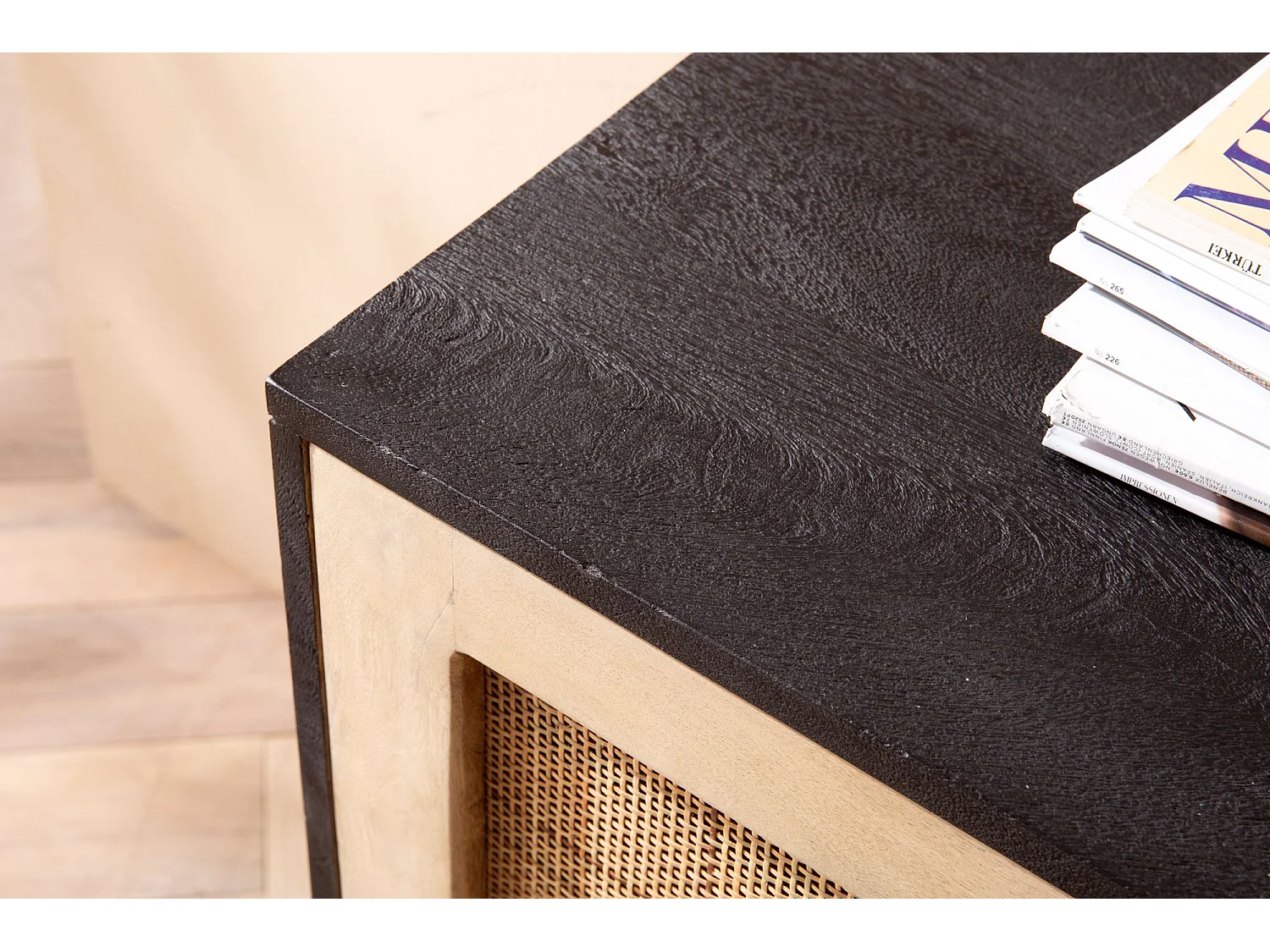 Sideboard  Anrichte 145x75x40 cm Massivholz Rattan Kommodenschrank