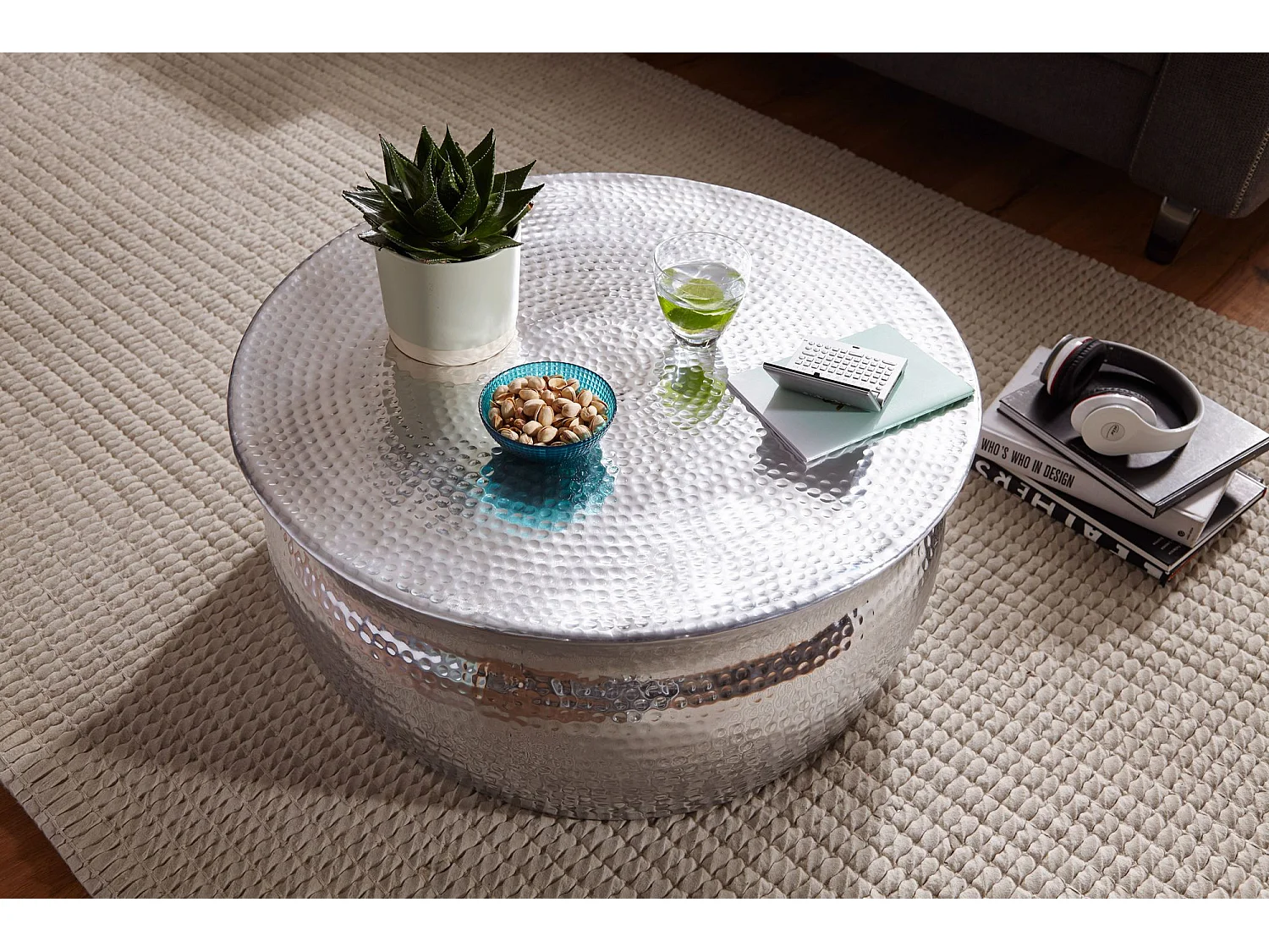 Couchtisch Wohnzimmertisch Sofatisch rund Hammerschlag Loungetisch