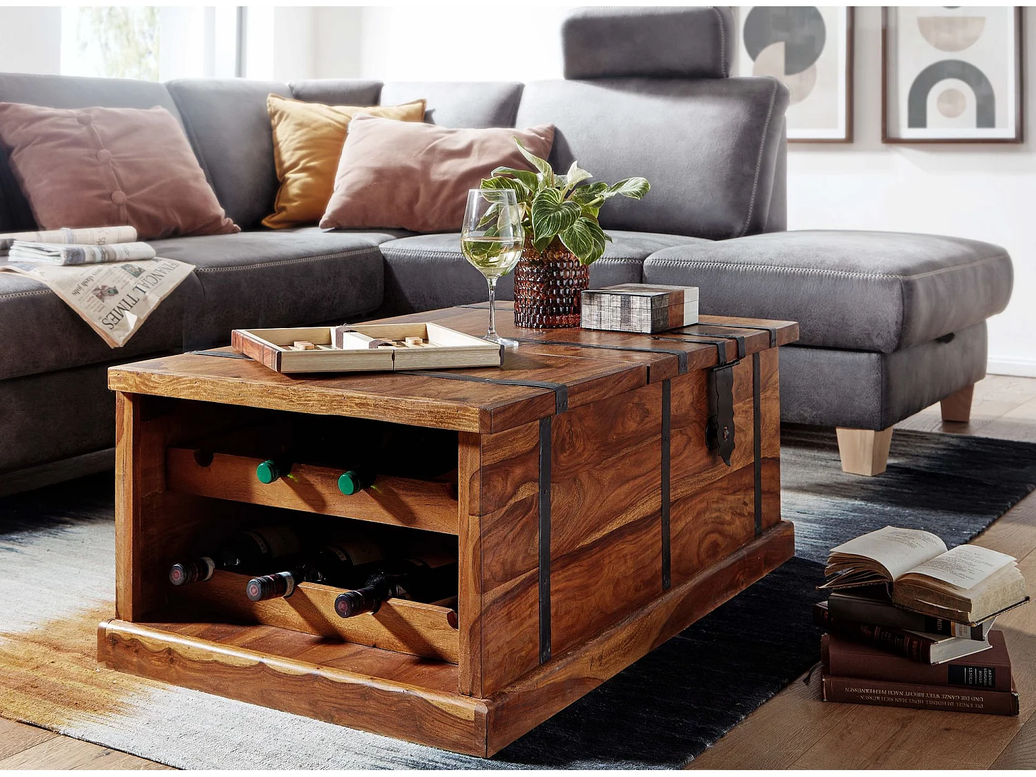 Couchtisch Truhentisch 100x60x40 cm Massivholz Tisch Wohnzimmer Modern