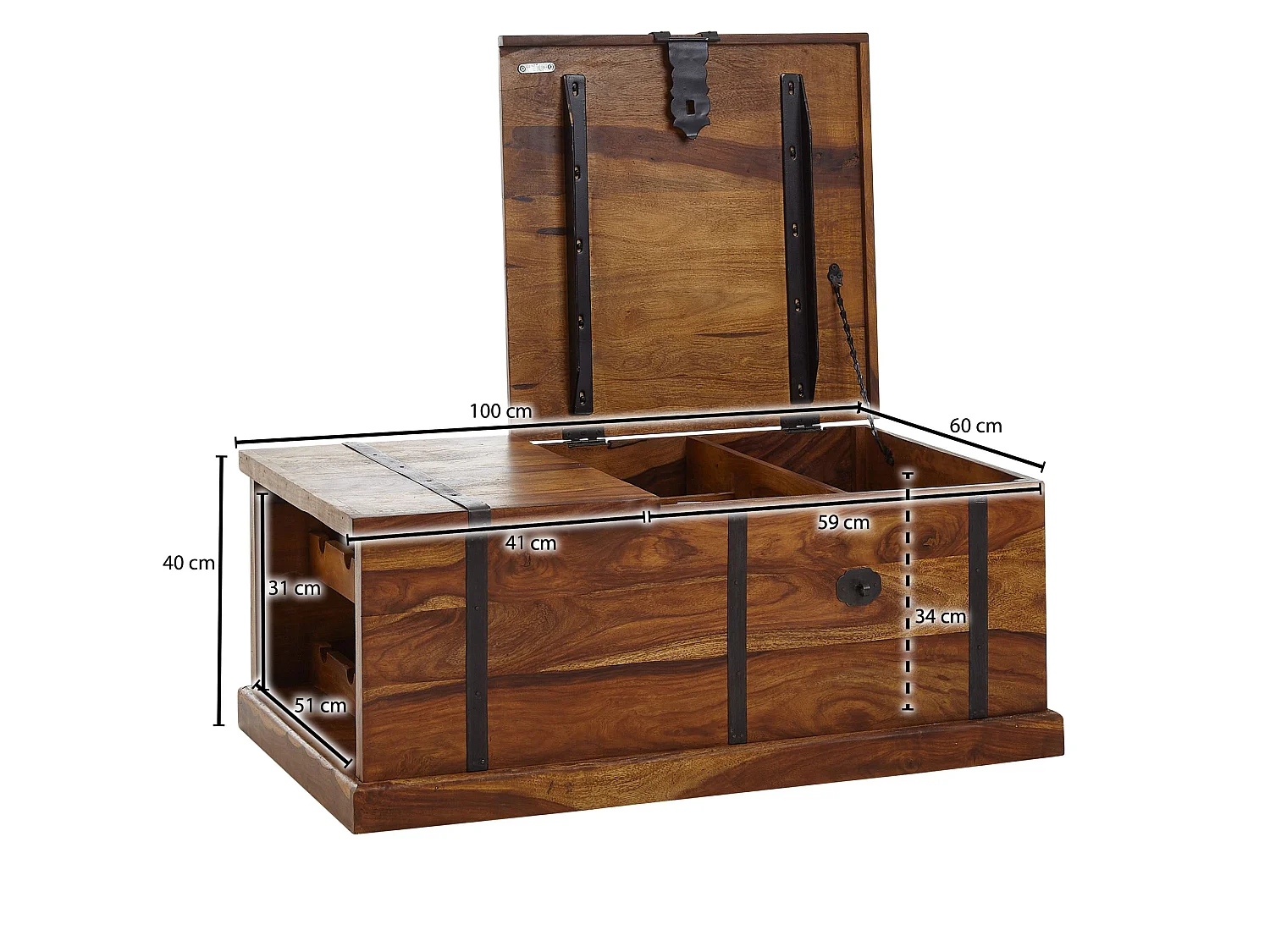 Couchtisch Truhentisch 100x60x40 cm Massivholz Tisch Wohnzimmer Modern