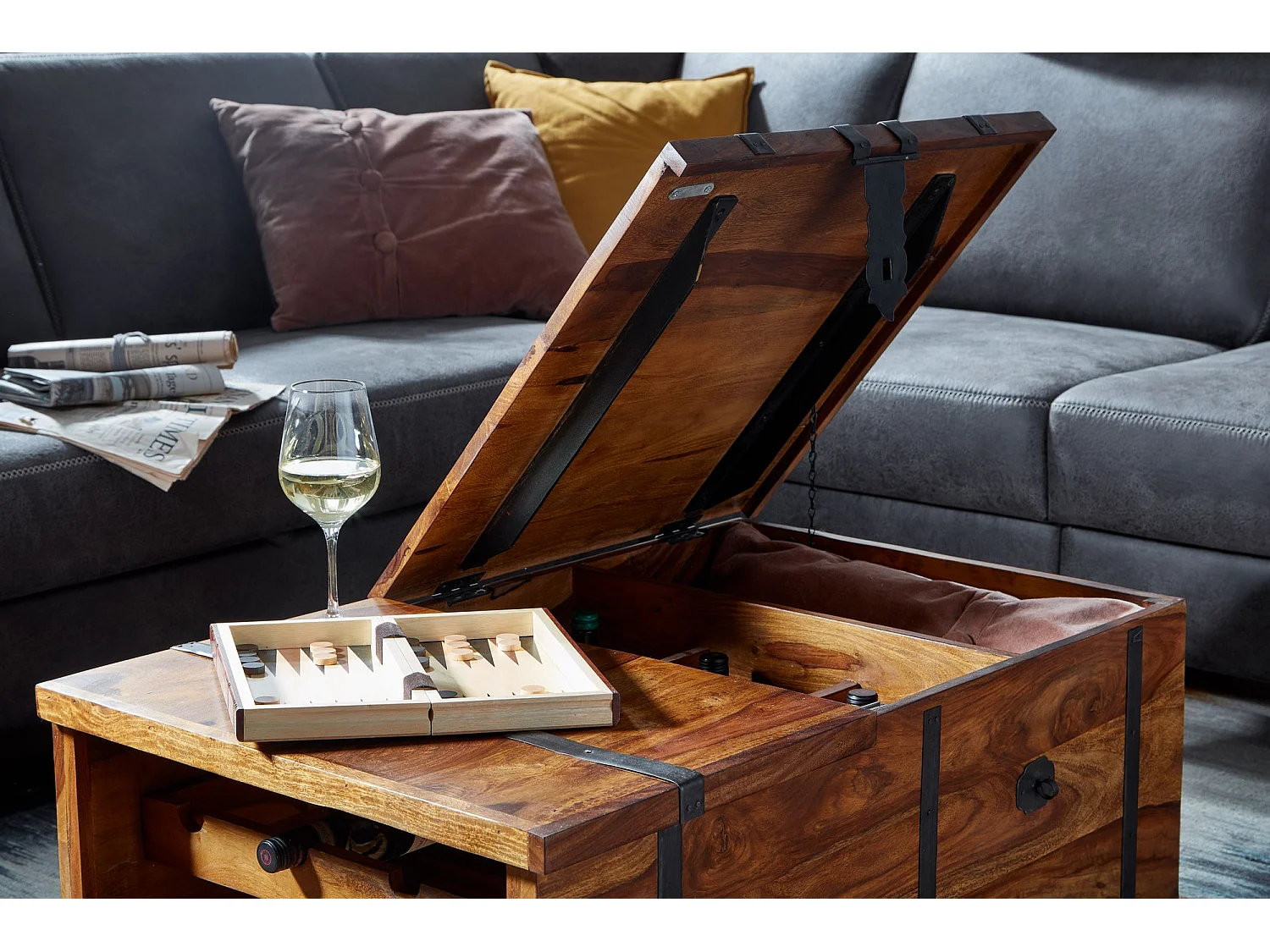 Table Basse de Salon 100 cm Table Coffre avec Porte-Bouteilles Moderne