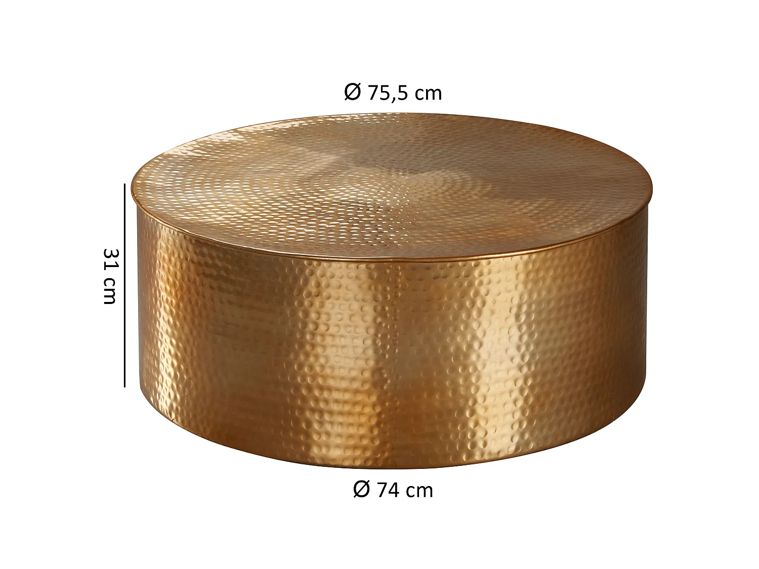 Couchtisch Ø 75 cm Wohnzimmertisch Rund Sofatisch Hammerschlag Tisch