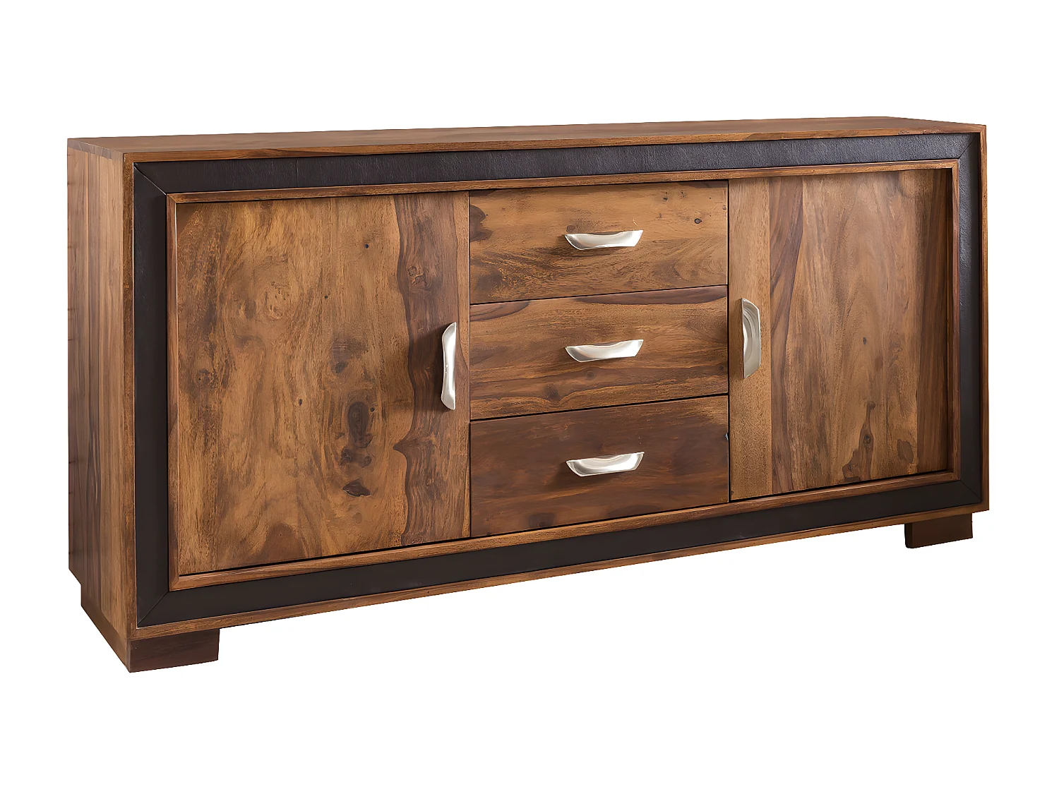 Sideboard Sheesham Massivholz Kunstleder 160cm Kommode Schrank Holz Massiv