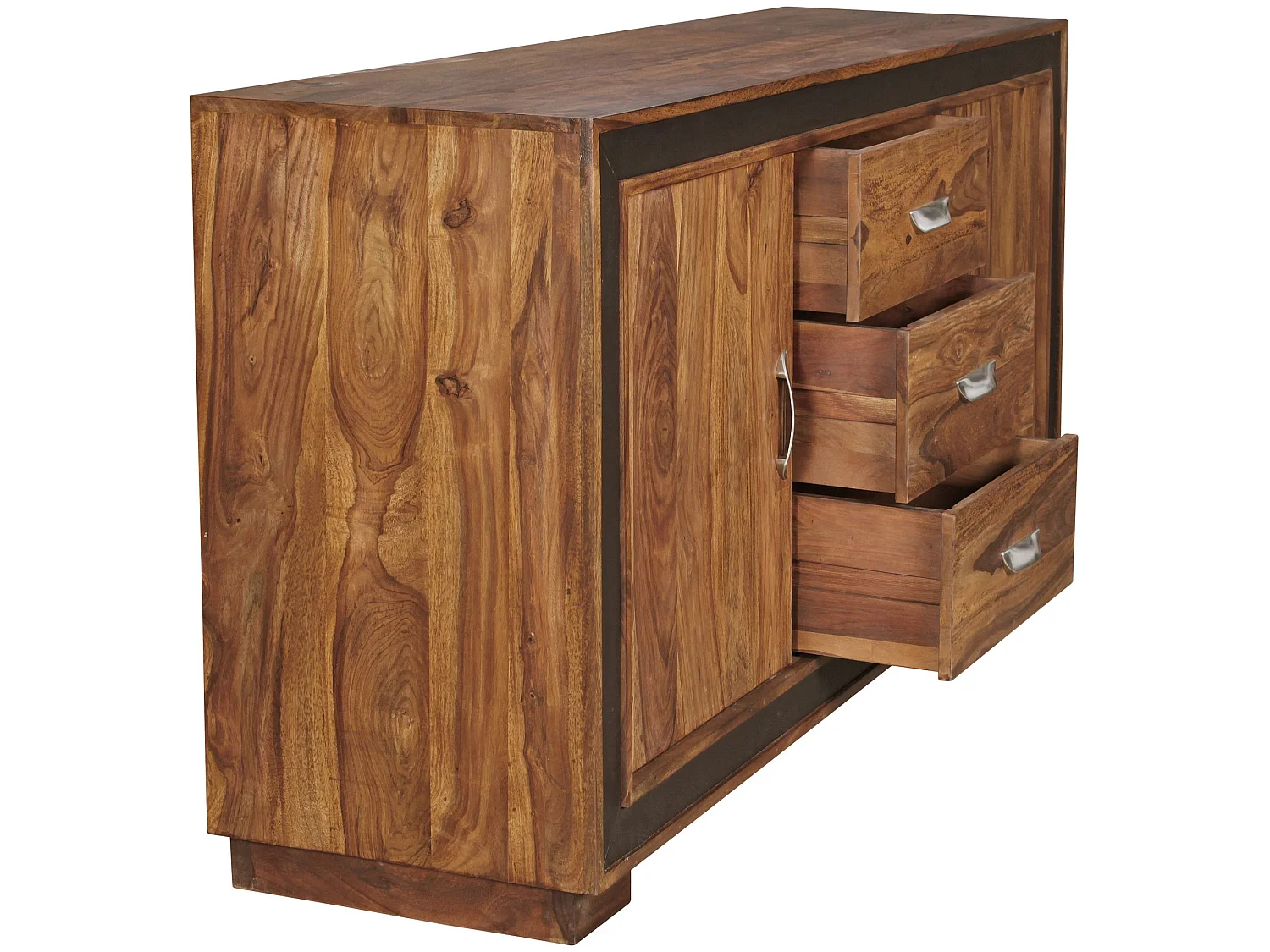 Sideboard Sheesham Massivholz Kunstleder 160cm Kommode Schrank Holz Massiv