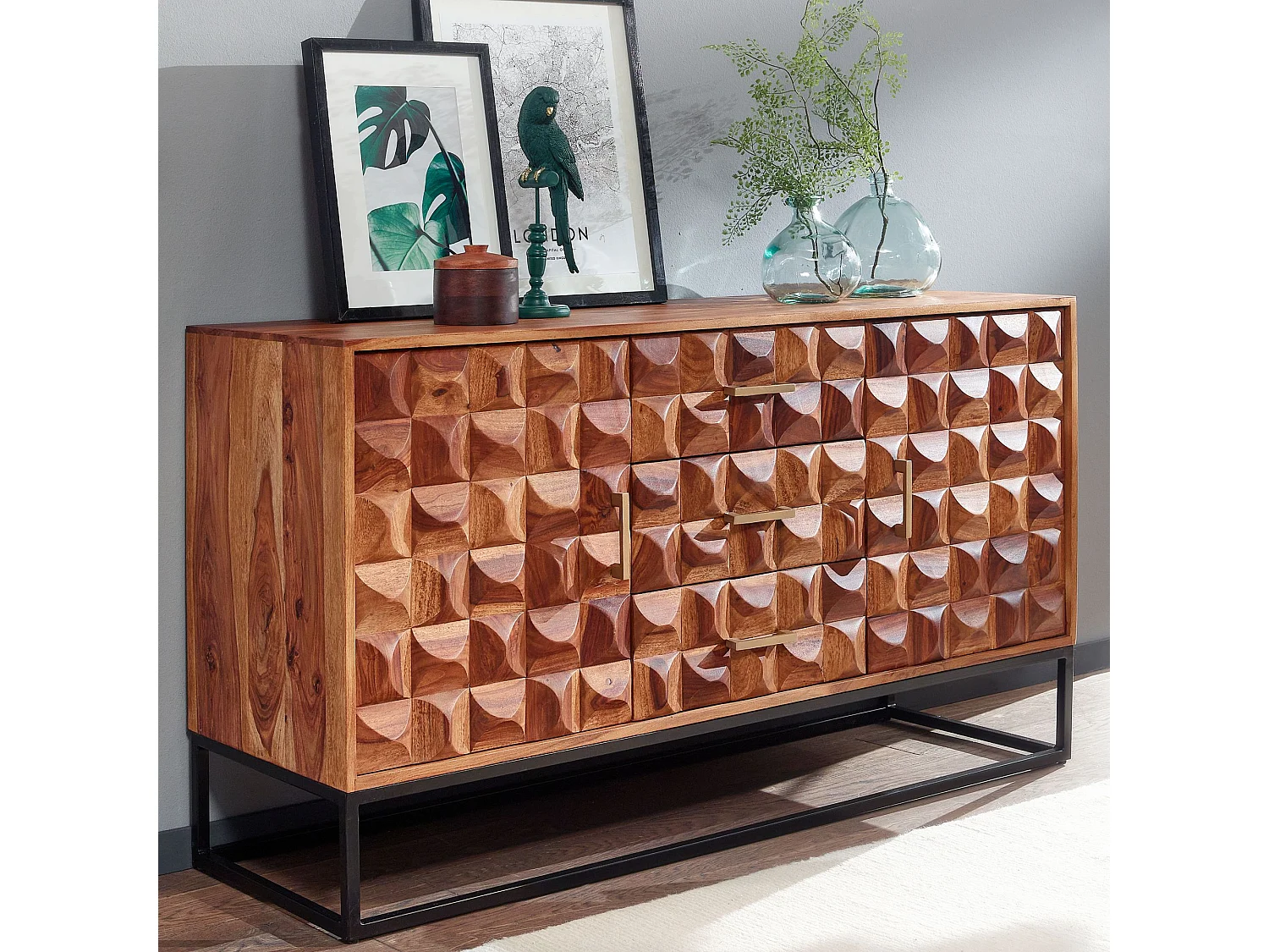 Sideboard  Kommode 145x81x45 cm Holz Massiv Anrichte Modern Standschrank