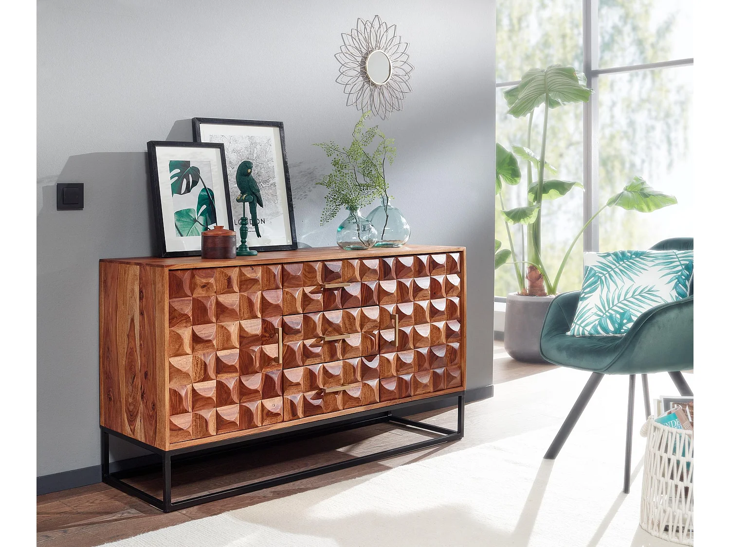 Sideboard  Kommode 145x81x45 cm Holz Massiv Anrichte Modern Standschrank