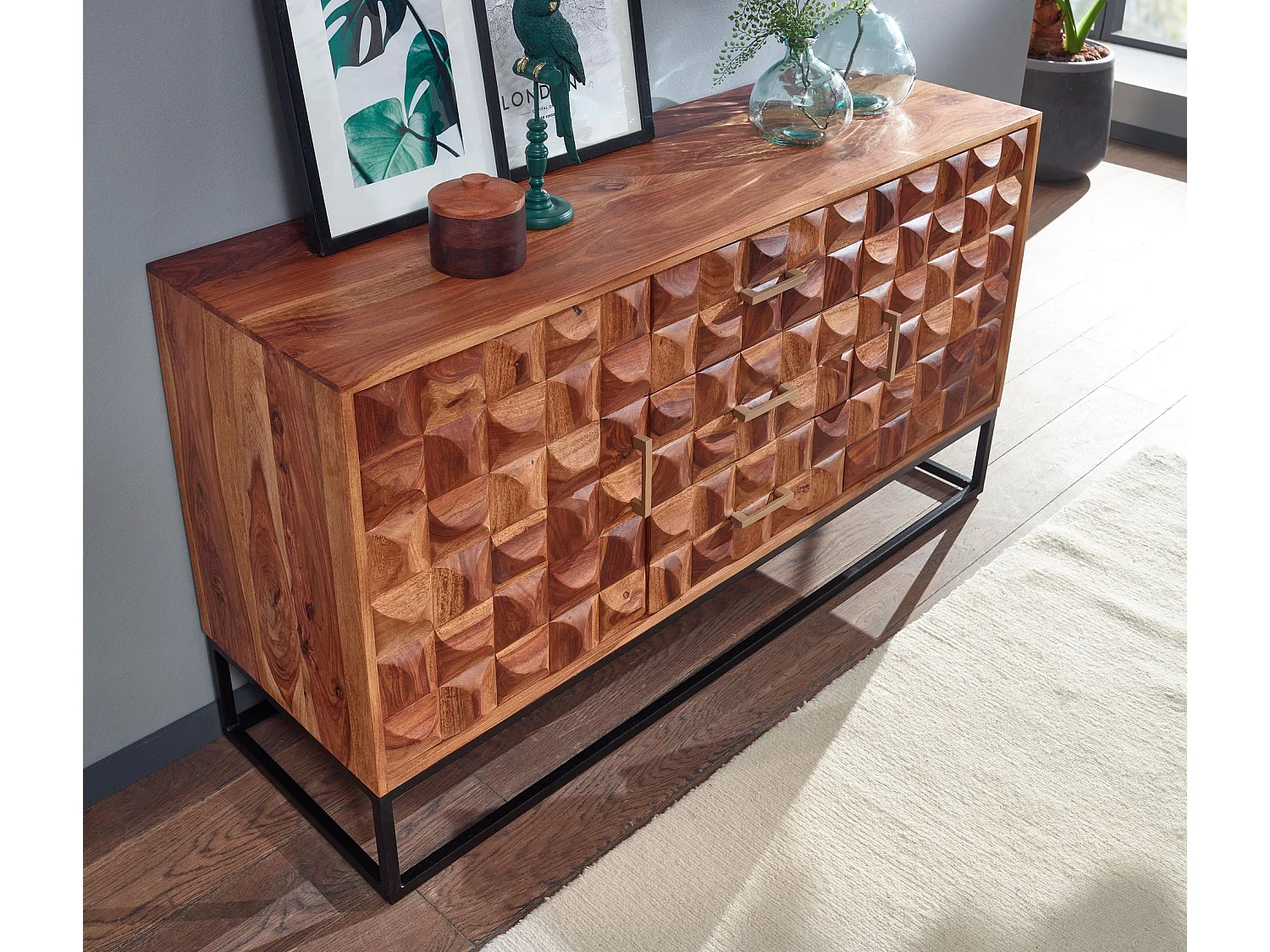 Sideboard  Kommode 145x81x45 cm Holz Massiv Anrichte Modern Standschrank