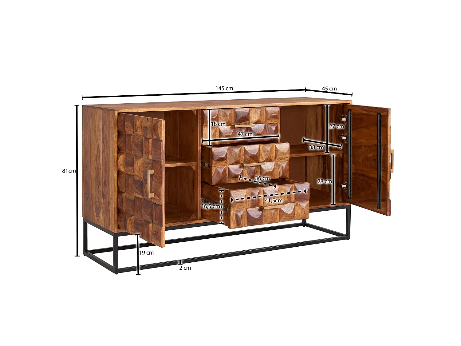 Sideboard  Kommode 145x81x45 cm Holz Massiv Anrichte Modern Standschrank