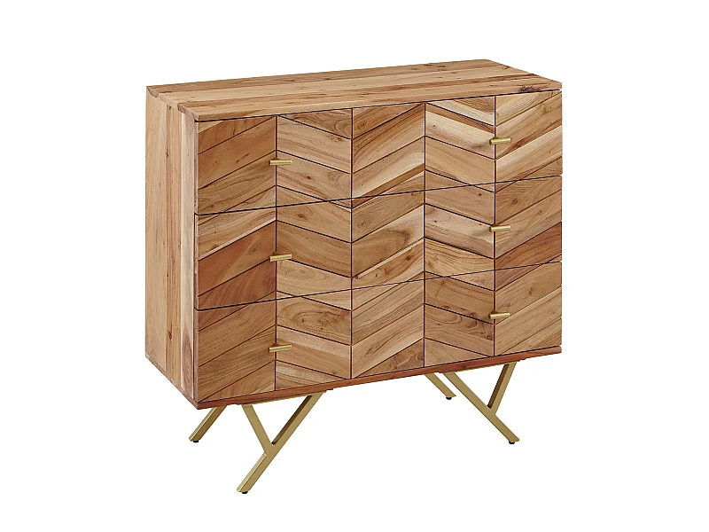 Sideboard 90x86,5x40cm Massivholz / Metall Anrichte Schubladen Kommode