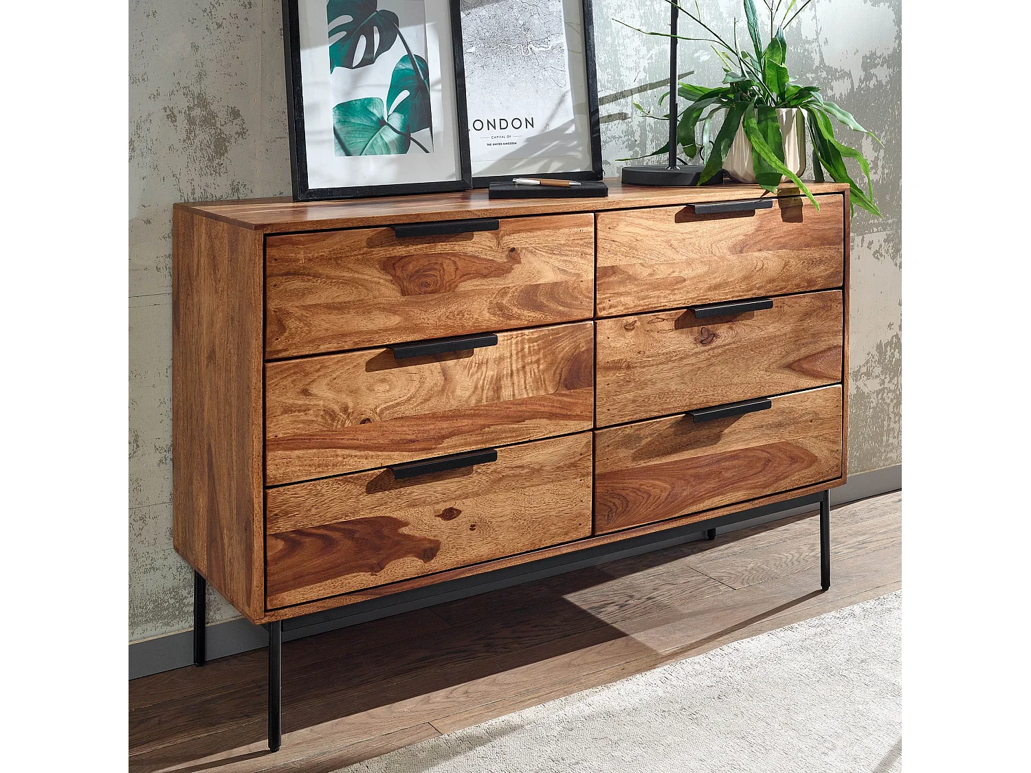 Kommode  Sideboard 117x80x42 cm Holz Massiv Anrichte Schubladenkommode