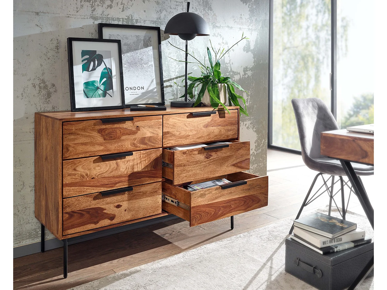 Kommode  Sideboard 117x80x42 cm Holz Massiv Anrichte Schubladenkommode