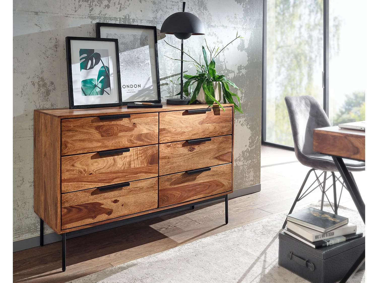 Kommode  Sideboard 117x80x42 cm Holz Massiv Anrichte Schubladenkommode
