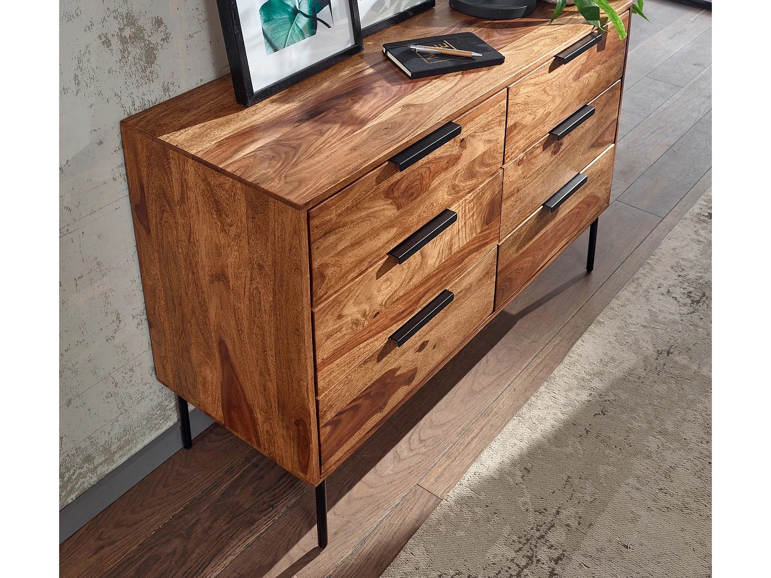 Kommode  Sideboard 117x80x42 cm Holz Massiv Anrichte Schubladenkommode