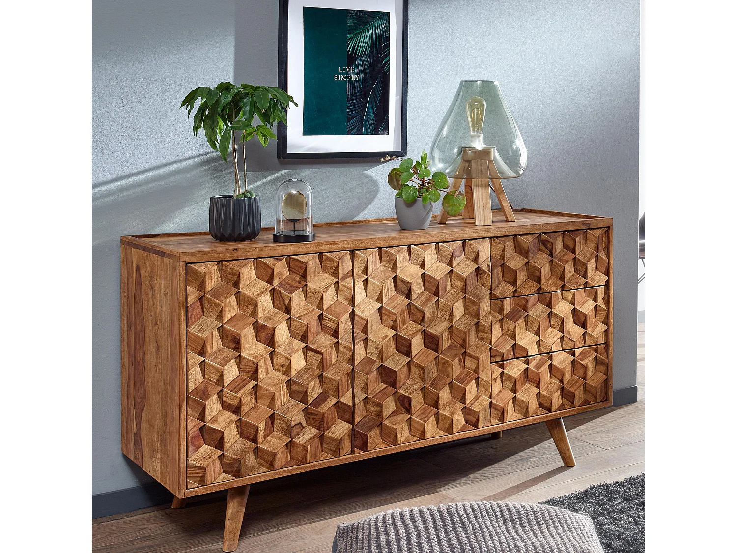 Sideboard  Kommode 138x76x45 cm Holz Massiv Anrichte Modern Standschrank