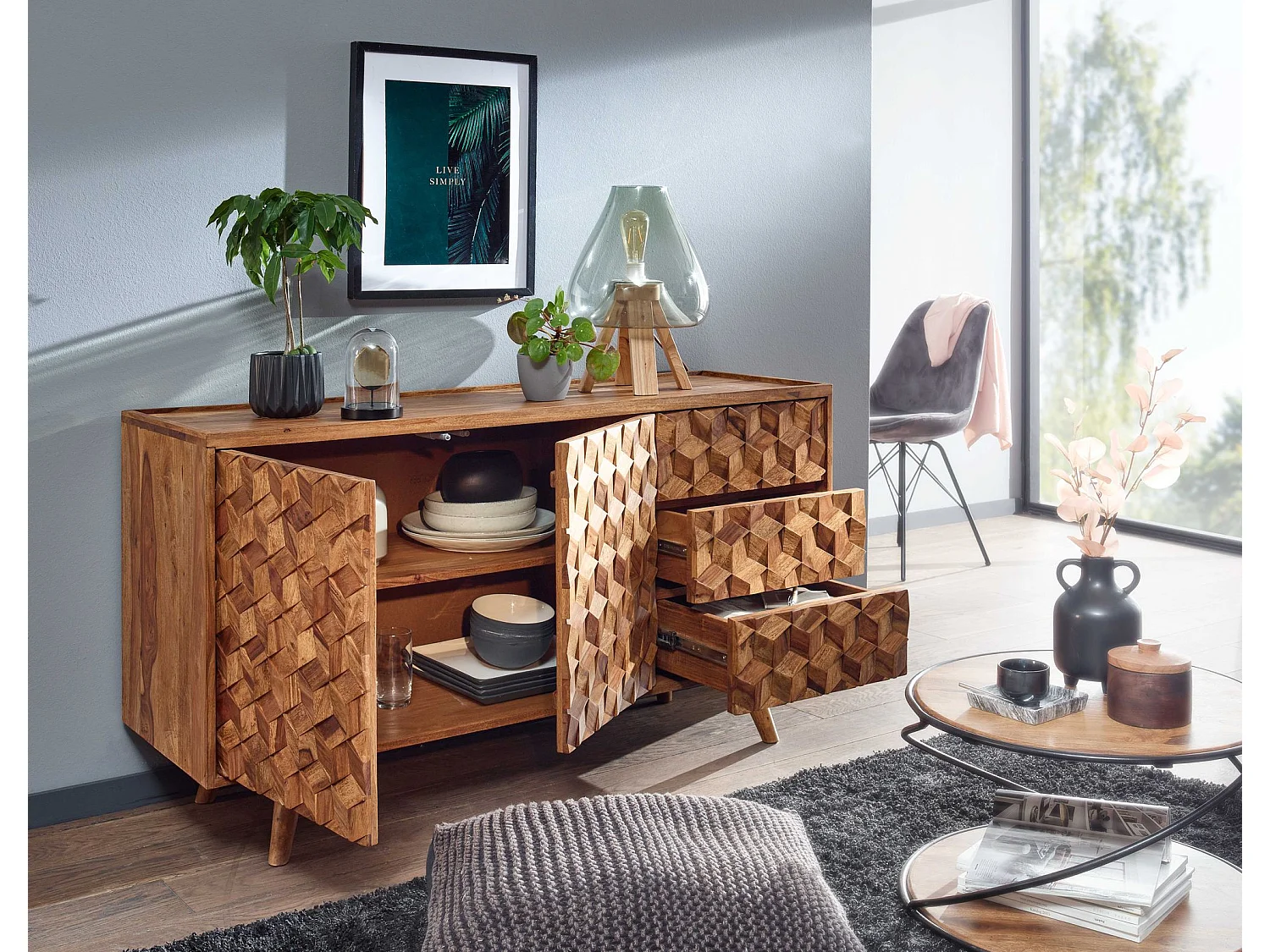 Sideboard  Kommode 138x76x45 cm Holz Massiv Anrichte Modern Standschrank