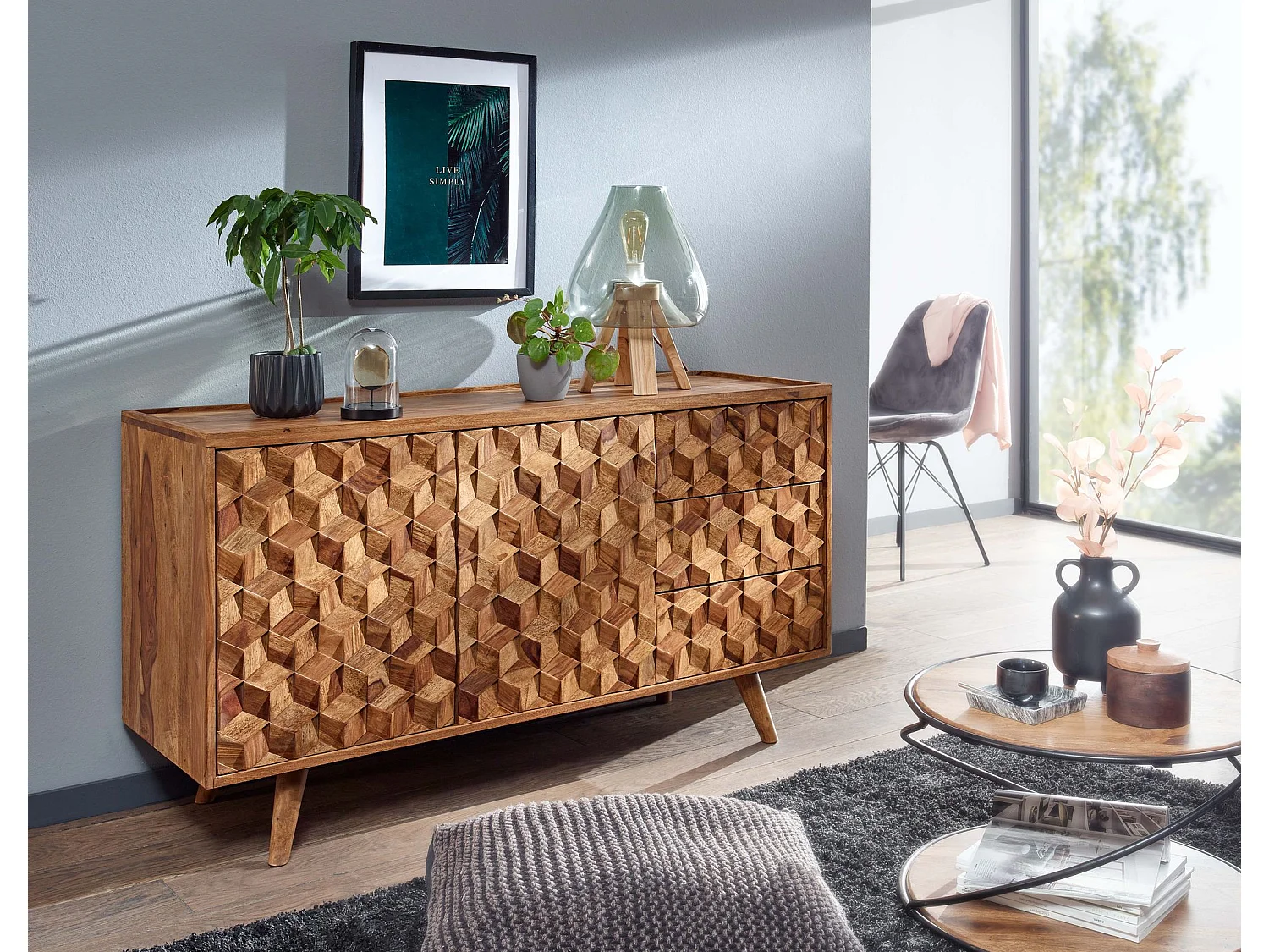 Sideboard  Kommode 138x76x45 cm Holz Massiv Anrichte Modern Standschrank