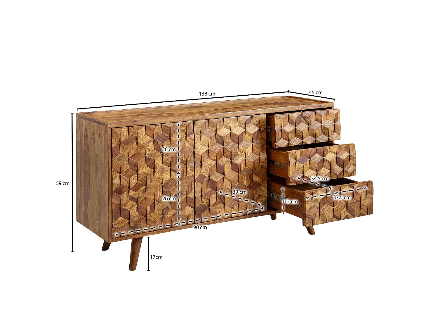 Sideboard  Kommode 138x76x45 cm Holz Massiv Anrichte Modern Standschrank