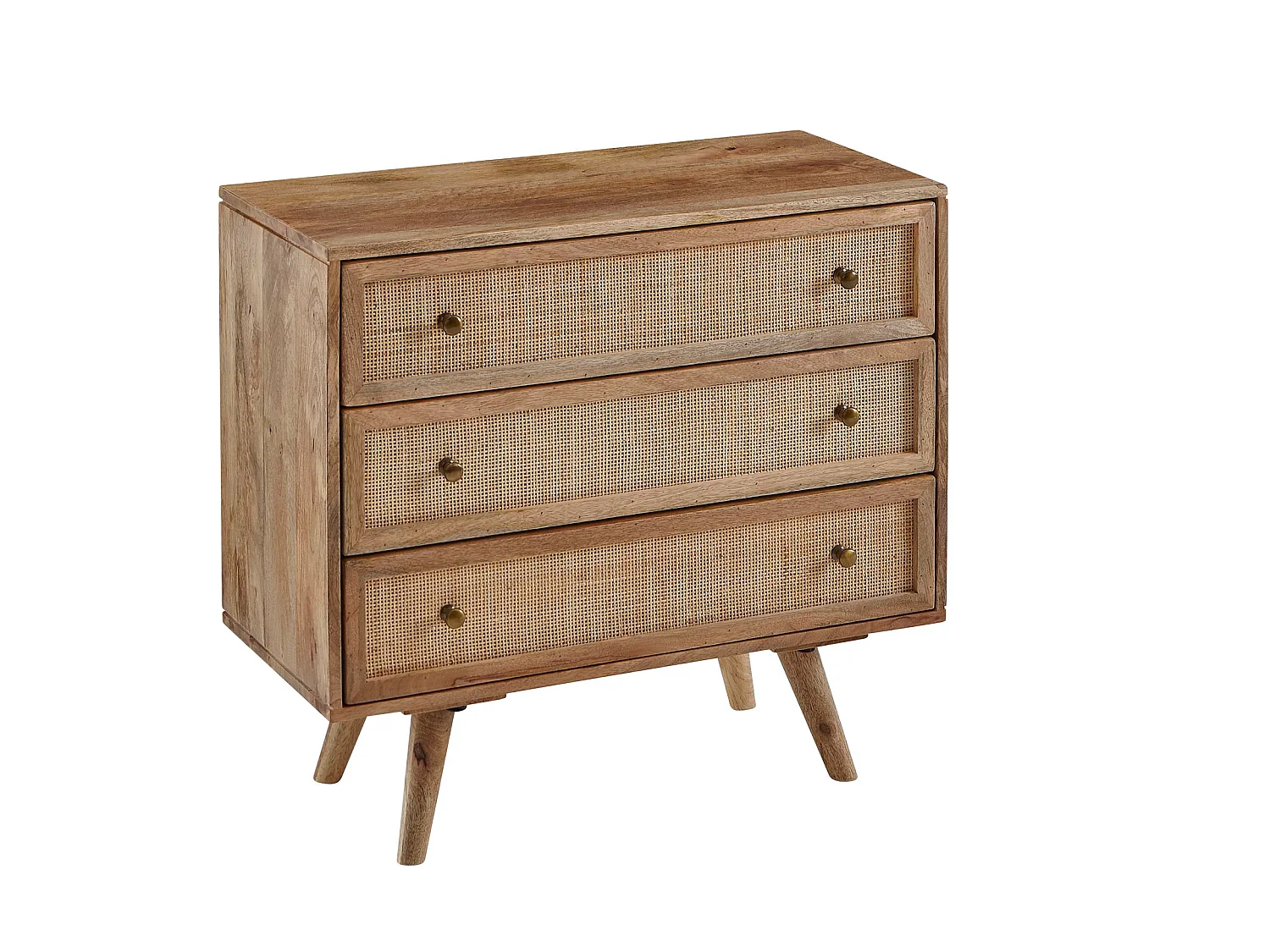 Sideboard 80x75x40 cm Mango Massivholz Rattan Anrichte Kommode 3 Schübe