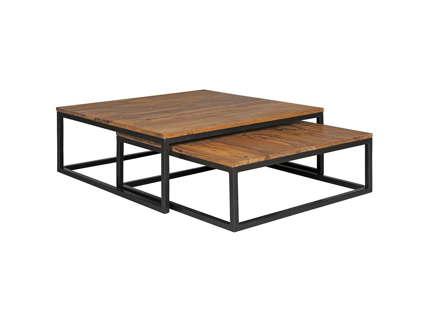 Couchtisch 2 teilig Massivholz Wohnzimmertisch Sheesham Lounge Tisch 75 x 75 cm