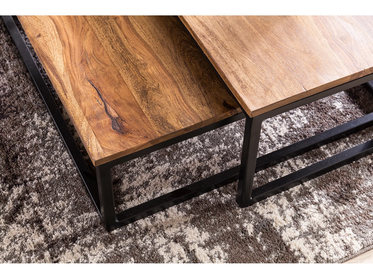 Couchtisch 2 teilig Massivholz Wohnzimmertisch Sheesham Lounge Tisch 75 x 75 cm