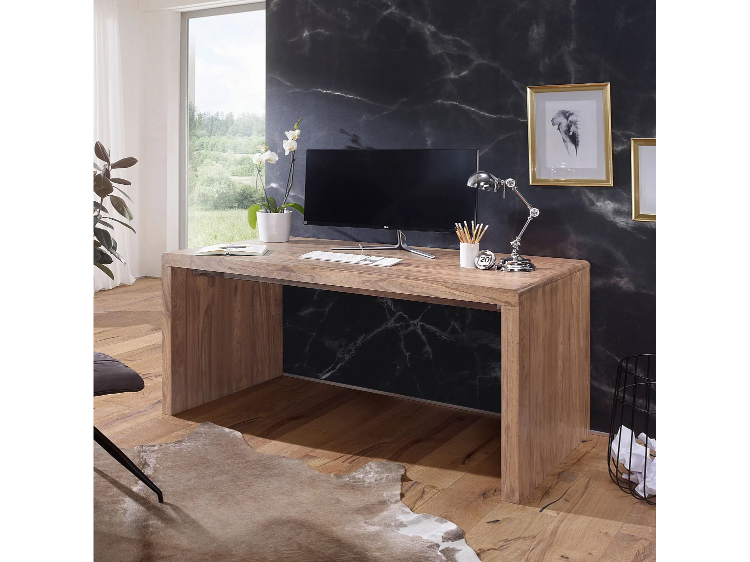 Schreibtisch 160 x 80 x 76 vm Akazie Massiv Bürotisch Büromöbel Neu