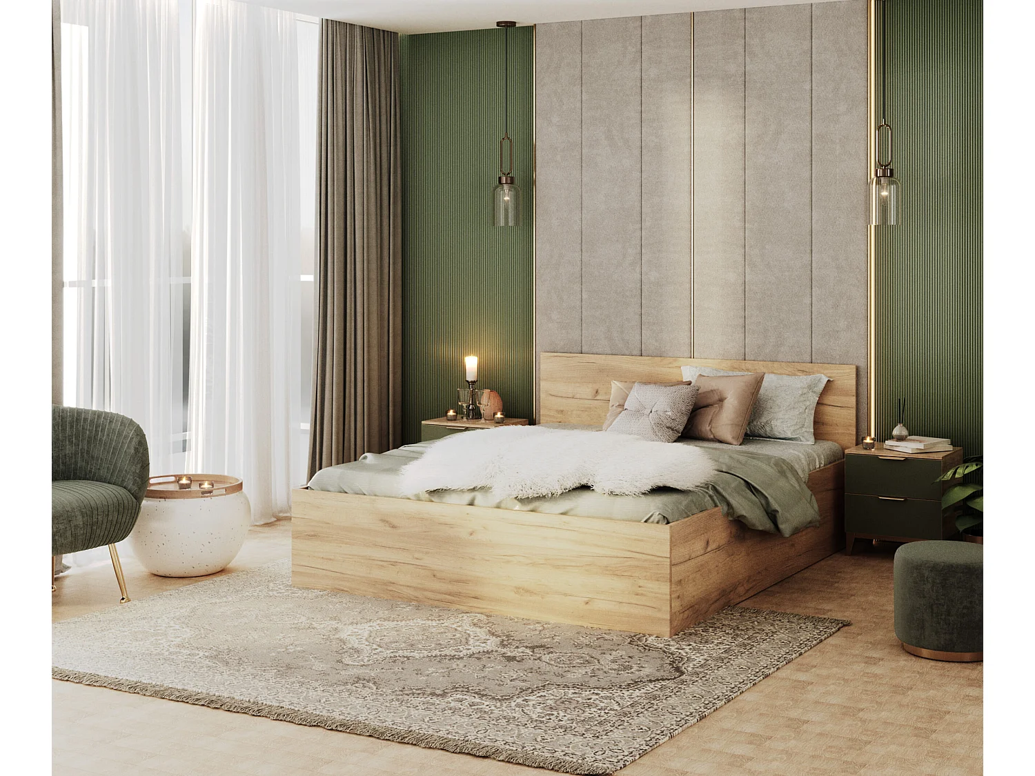 LIT DOUBLE avec coffre de lit Ampo 160x200 cm Marron