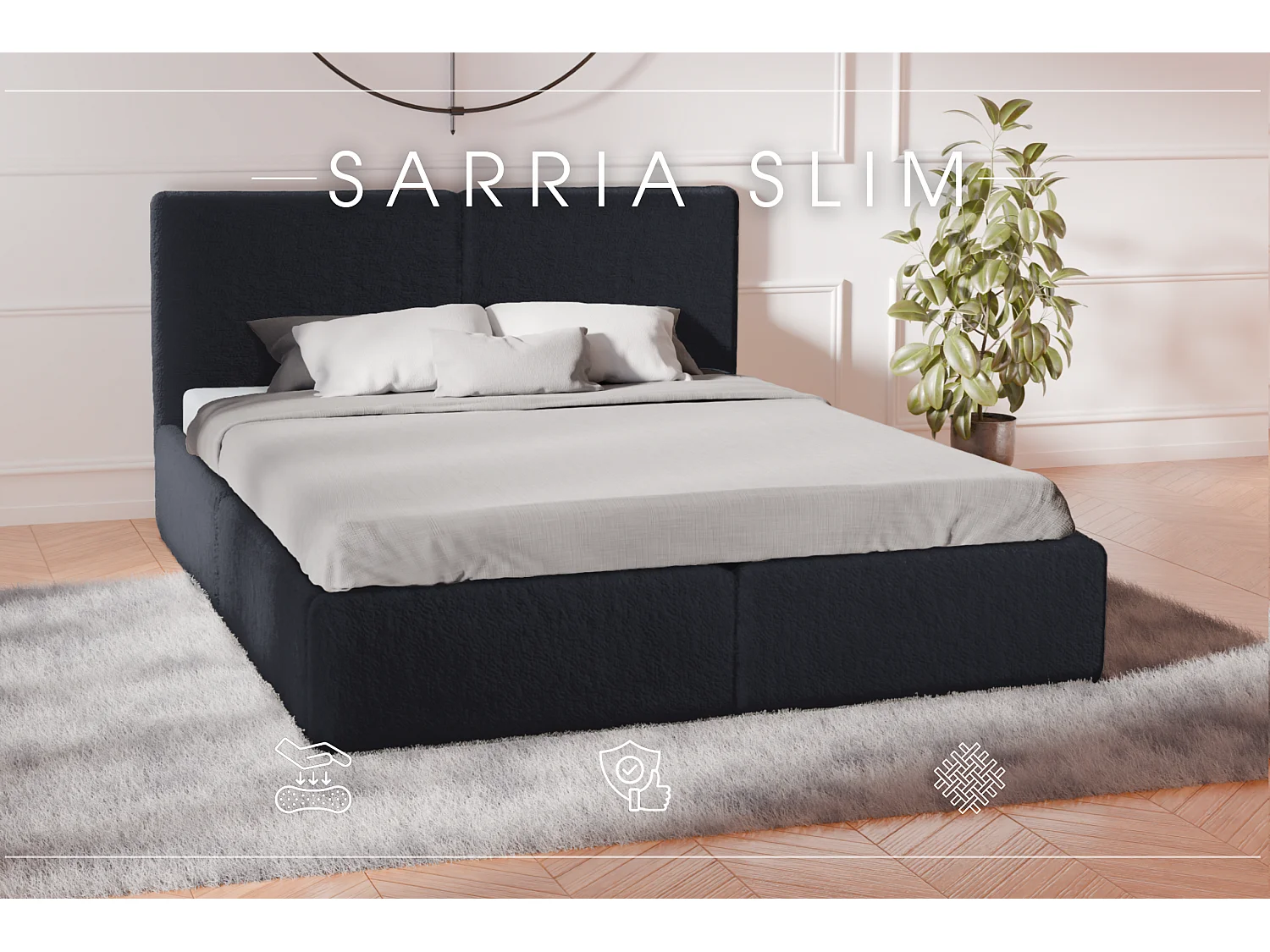 POLSTERBETT mit Bettkasten Sarria Slim Schwarz (Anthology 19) 180x200 cm