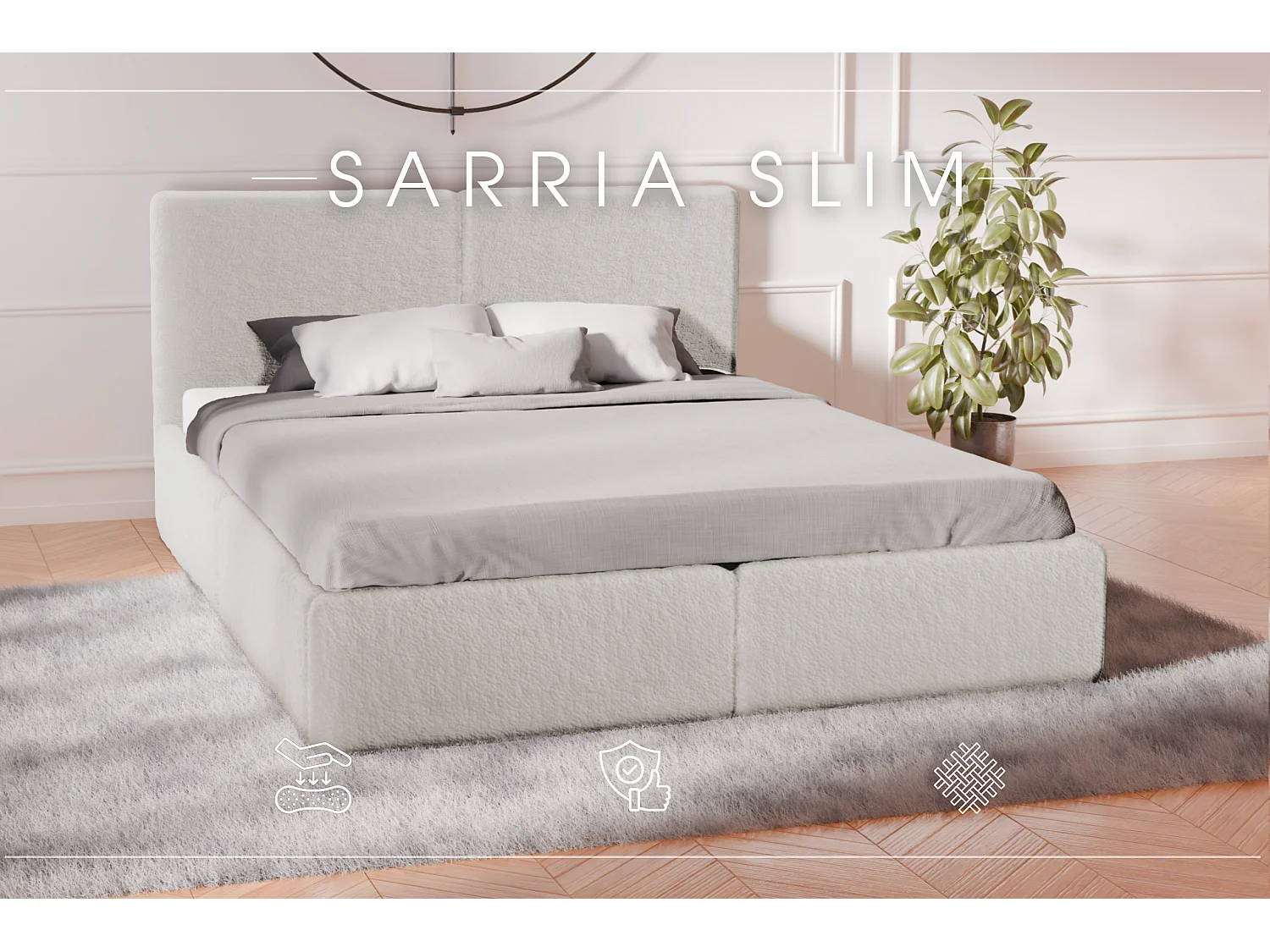 POLSTERBETT mit Bettkasten Sarria Slim Creme (Anthology 01) 120x200 cm