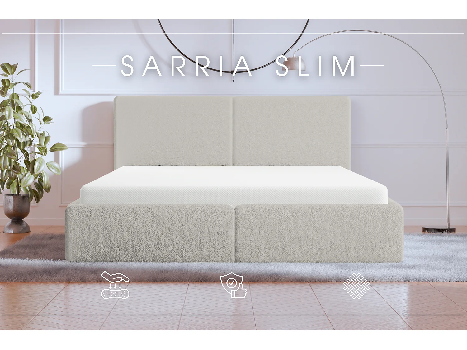 POLSTERBETT mit Bettkasten Sarria Slim Creme (Anthology 01) 120x200 cm