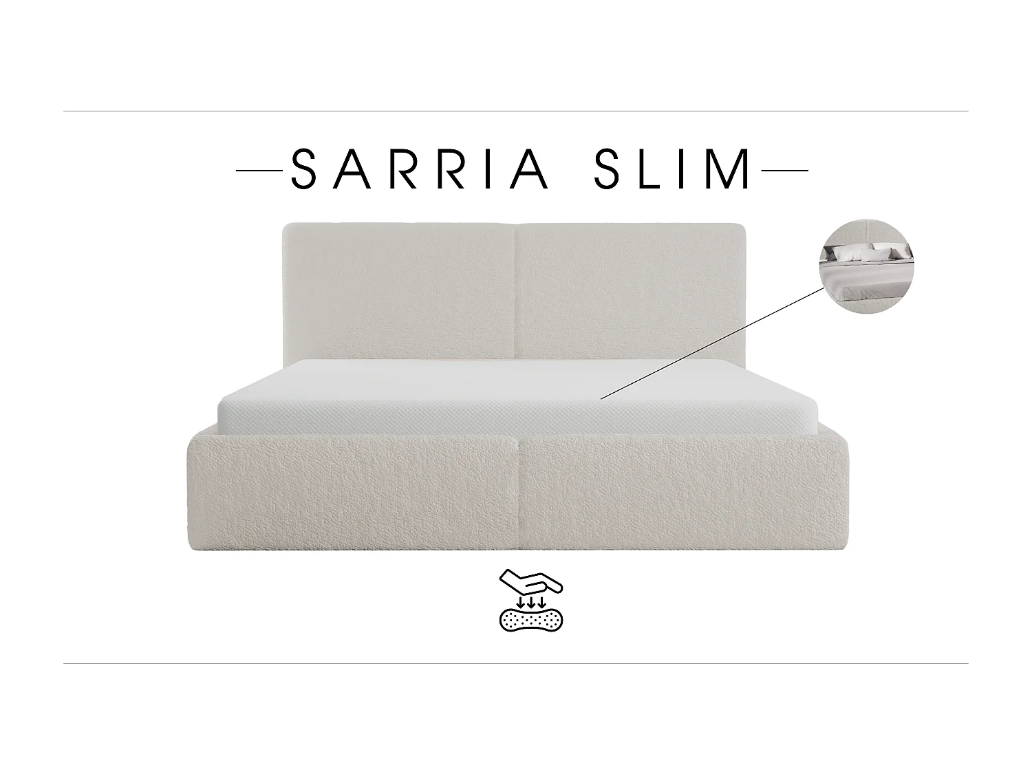 POLSTERBETT mit Bettkasten Sarria Slim Creme (Anthology 01) 120x200 cm