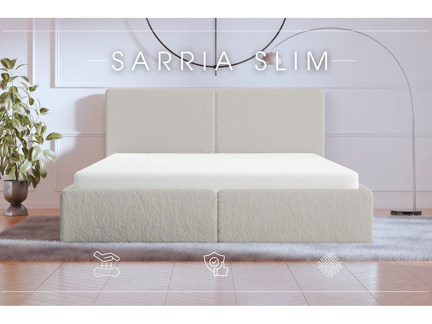 POLSTERBETT mit Bettkasten Sarria Slim Creme (Anthology 01) 120x200 cm