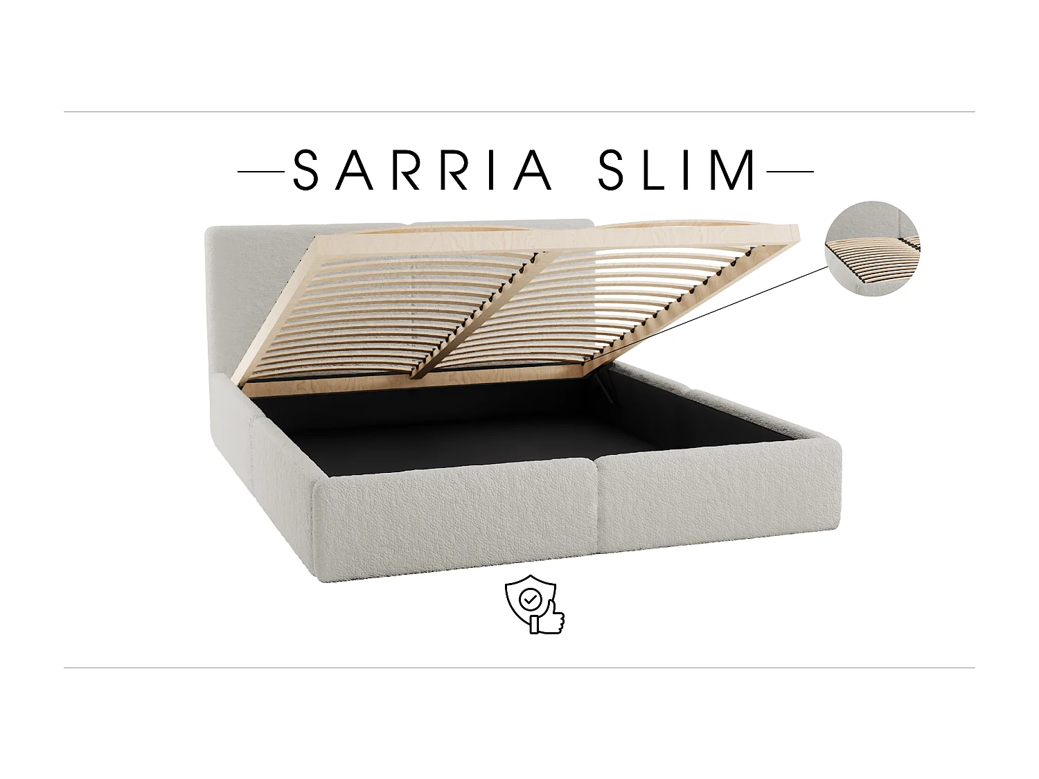 POLSTERBETT mit Bettkasten Sarria Slim Creme (Anthology 01) 120x200 cm