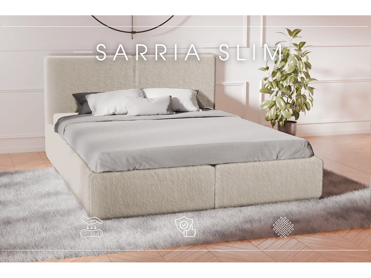 POLSTERBETT mit Bettkasten Sarria Slim Beige (Anthology 02) 120x200 cm