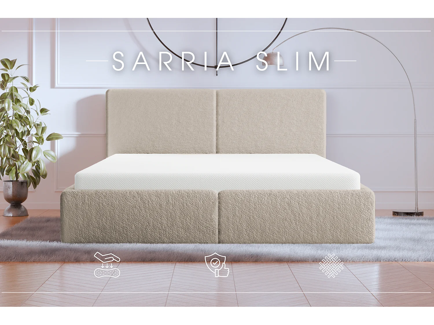 POLSTERBETT mit Bettkasten Sarria Slim Beige (Anthology 02) 120x200 cm