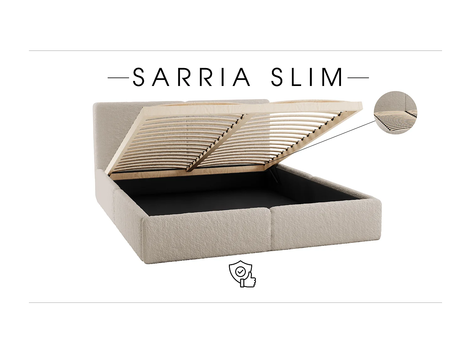 POLSTERBETT mit Bettkasten Sarria Slim Beige (Anthology 02) 120x200 cm