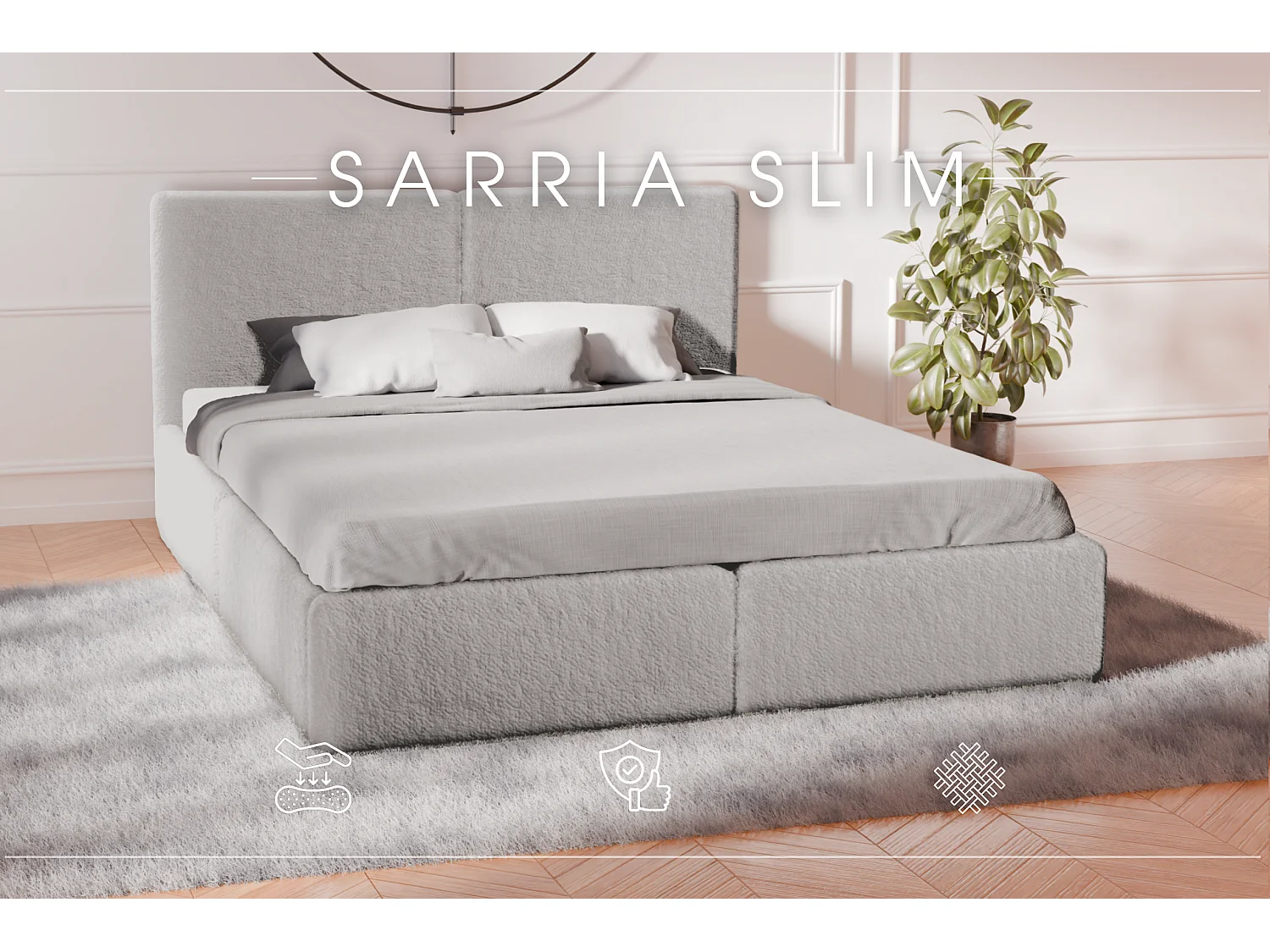 POLSTERBETT mit Bettkasten Sarria Slim Hellgrau (Anthology 15) 120x200 cm