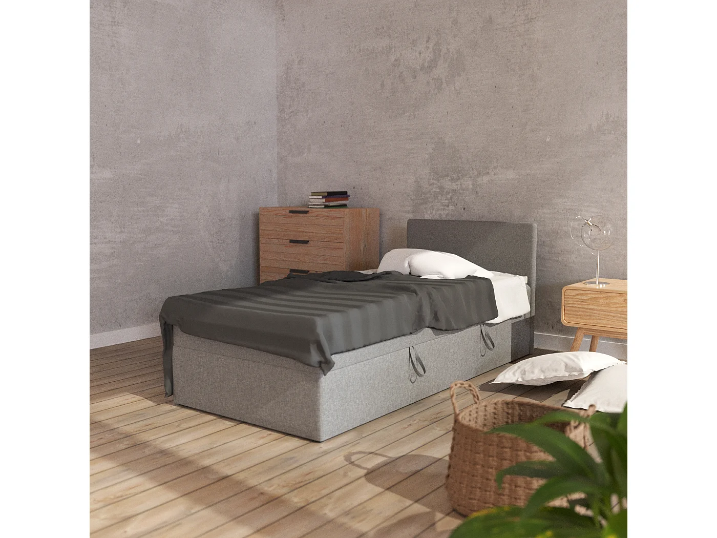LIT BOX avec coffre de rangement Menorca mini basic 90x200 cm, gris clair