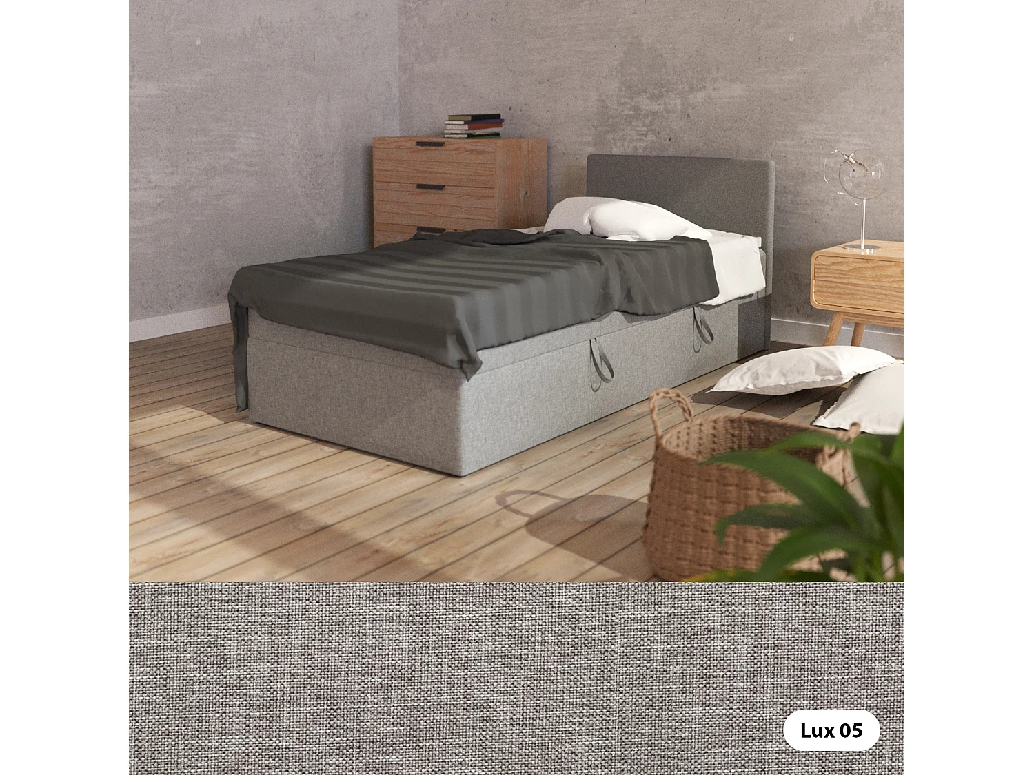 LIT BOX avec coffre de rangement Menorca mini basic 90x200 cm, gris clair