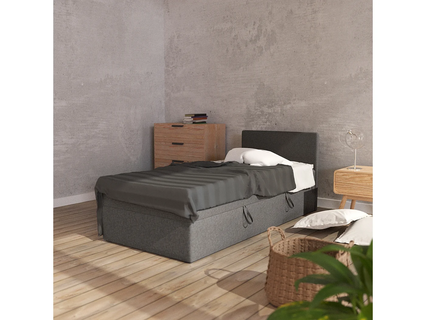 BOX BETT mit Bettkästen Menorca mini basic 90x200 cm, Grau