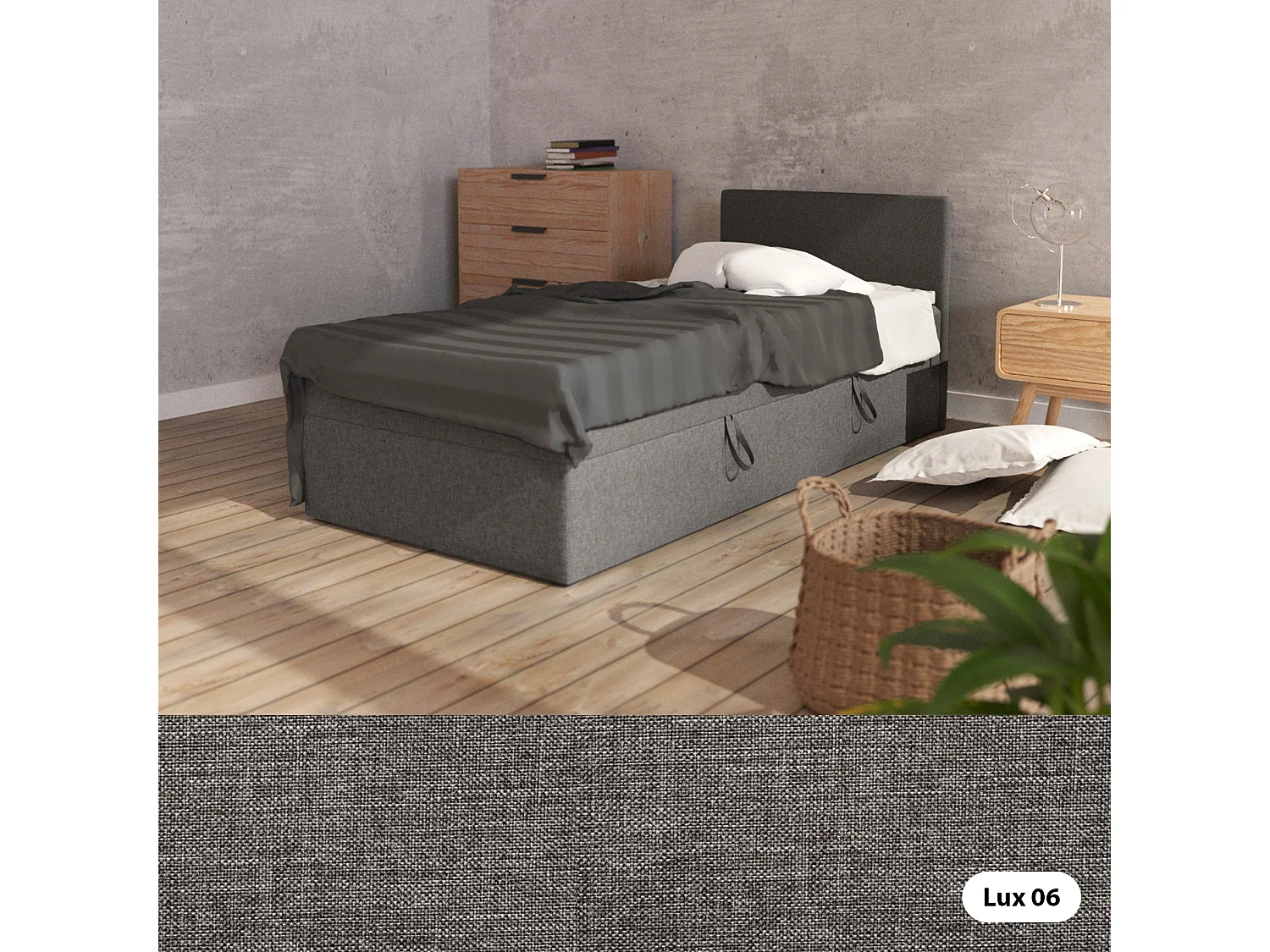 BOX BETT mit Bettkästen Menorca mini basic 90x200 cm, Grau